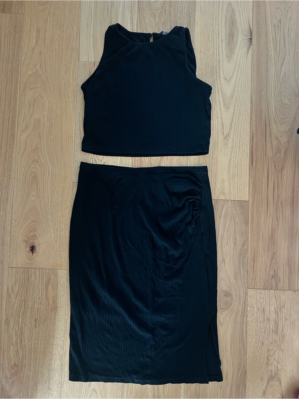 Black Ribbed Two Piece Midi Set - Picture 2 of 7